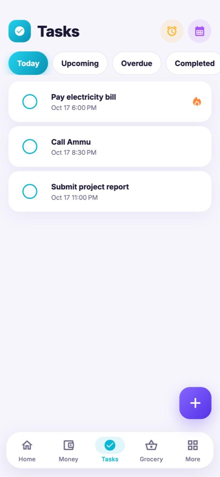 Talika tasks screen